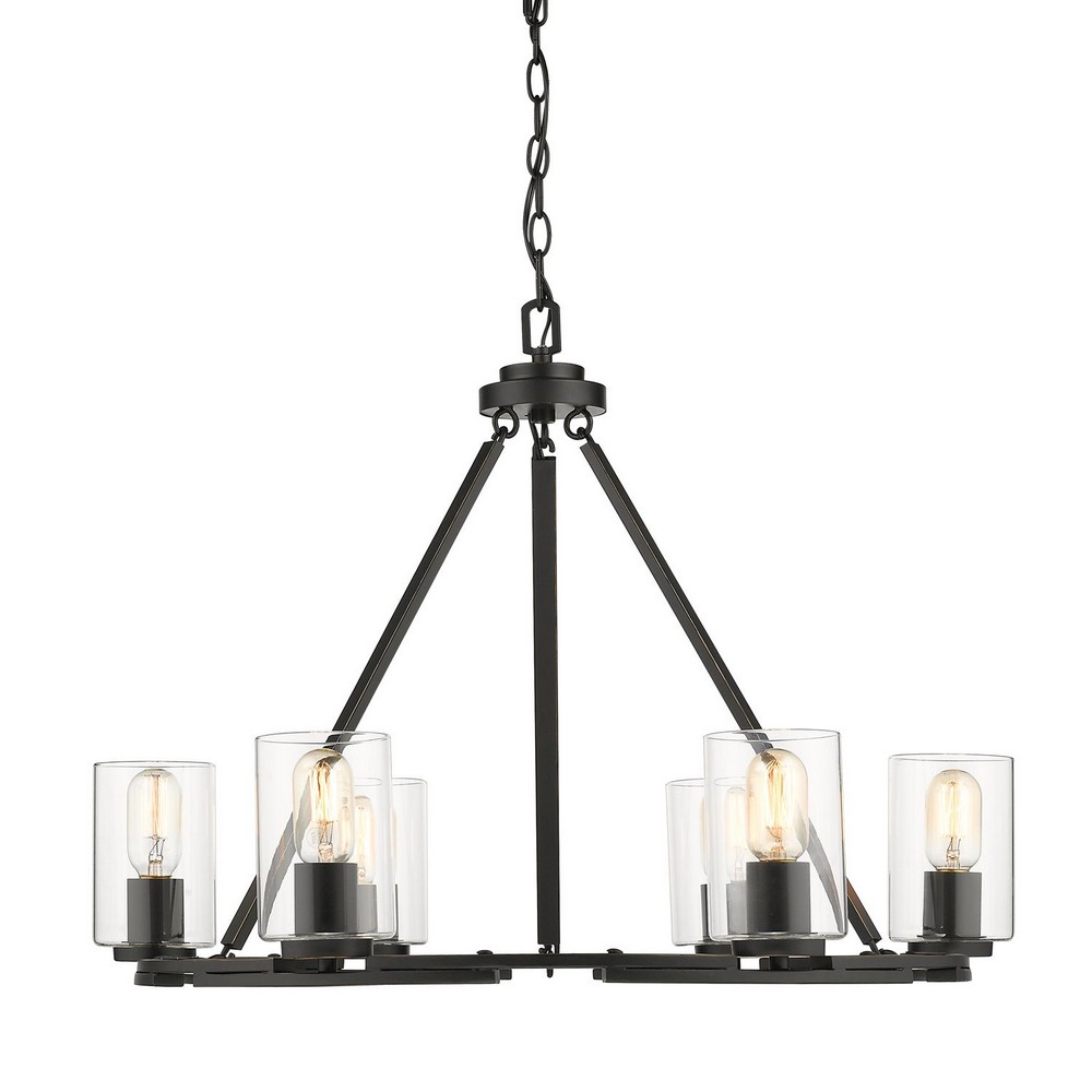Golden Lighting-7041-6 BLK-CLR-Monroe - Chandelier 6 Light Steel in Sturdy style - 21.63 Inches high by 28.75 Inches wide   Black Finish with Clear Glass